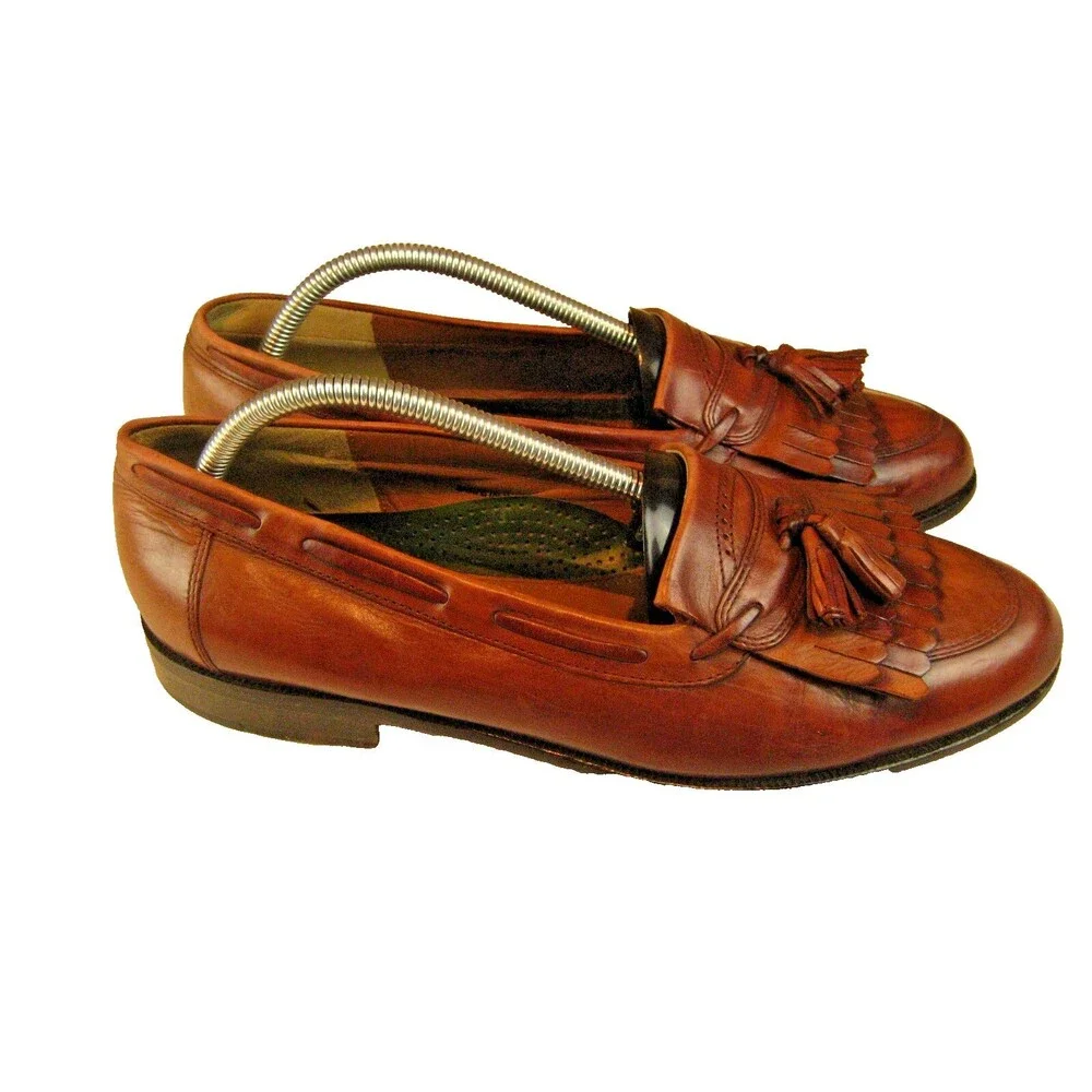 Mens Nettleton Tan Leather Kilted Tassle Loafers sz 10M